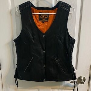 Milwaukee Leather Women's Laced Woven Black Leather Vest with Side Lace Size XXL